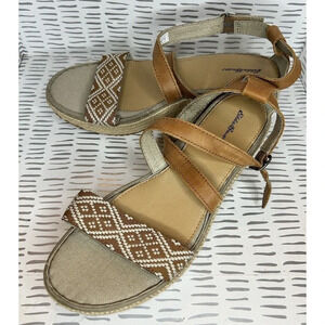 Eddie Bauer W.‎ Kara Canvas Wedge Sandal Brown Leather Straps Size 9
